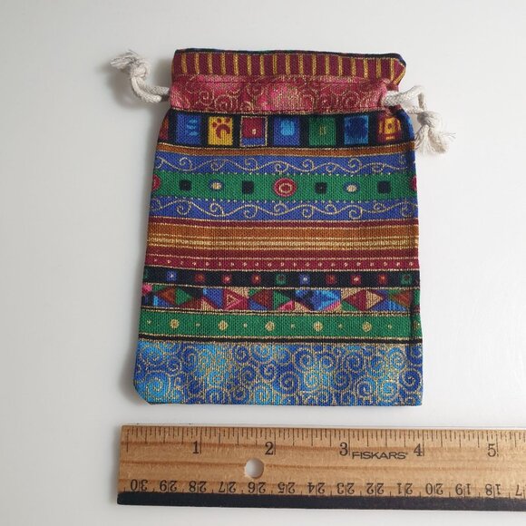 Bohemian Style Drawstring Gift Bags Woven Multicolor Set Of 4 Handmade Fabric Ba - Picture 4 of 5